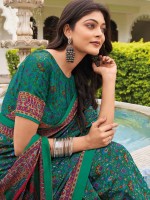 Teal Blue Crepe Silk Digital Print Saree